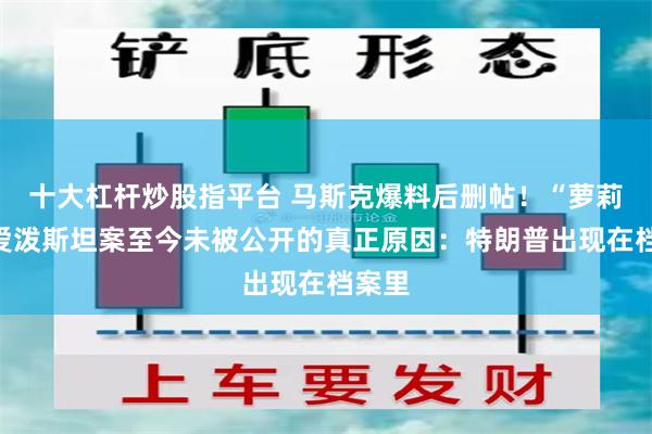 十大杠杆炒股指平台 马斯克爆料后删帖！“萝莉岛”爱泼斯坦案至今未被公开的真正原因：特朗普出现在档案里